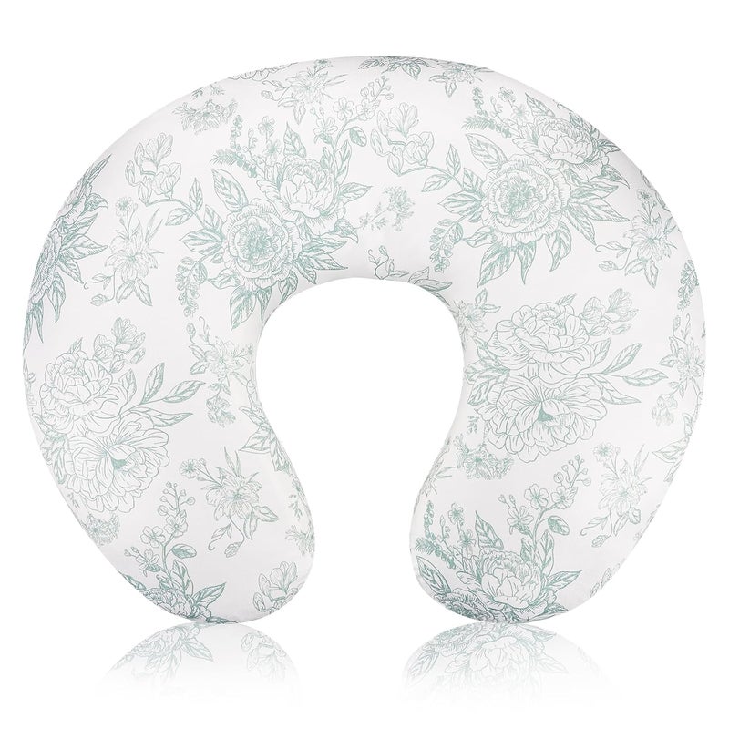 DAYEEBALL Nursing Pillow Cover, Removable Nursing Covers for Breastfeeding Pillows, Stretchy and Soft Fit for Baby Girls Boys Newborn, Green Flower (Only Cover) - Image 1